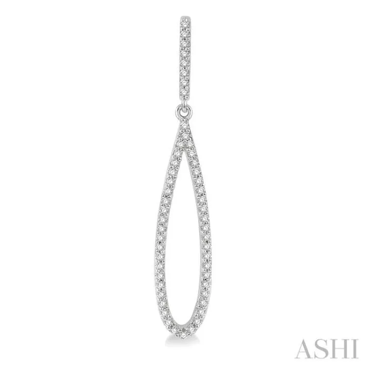 1/3 ctw Open Pear Shape Round Cut Diamond Long Earring in 14K White Gold
