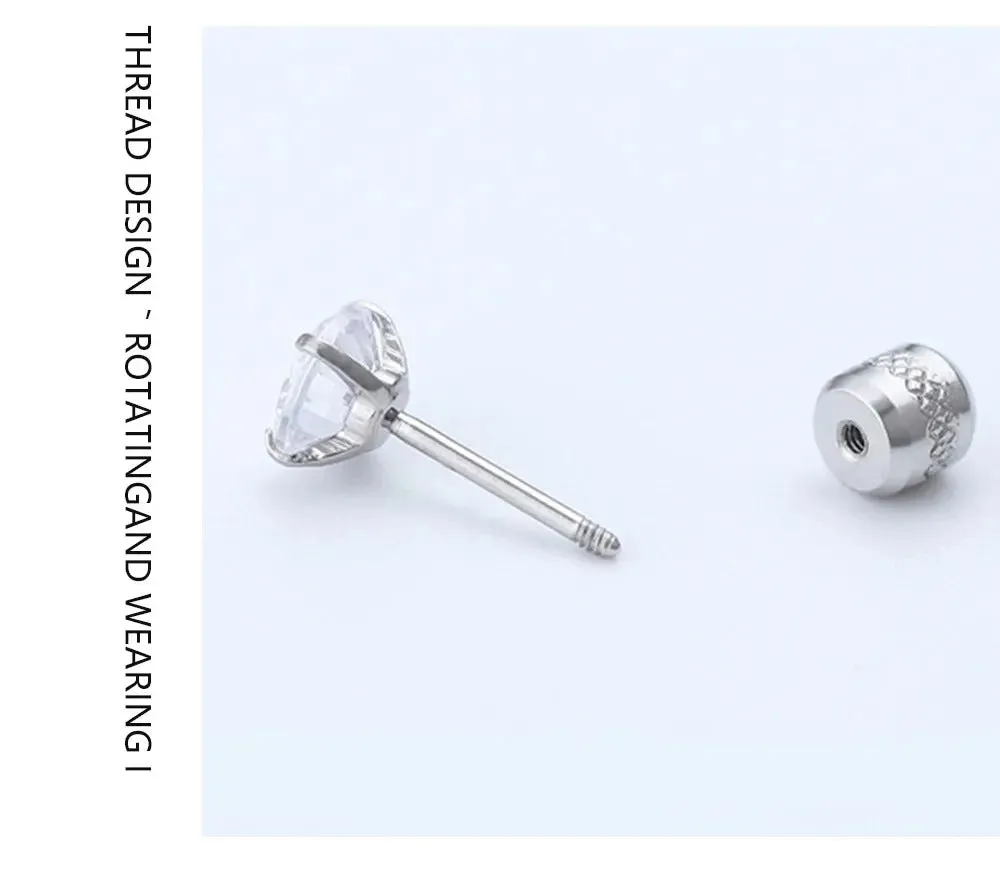 1Pair Stainless Steel Crystals Stud Earrings For Men Women Not Fade Ear Rings Jewelry