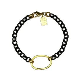 232-TIT-G |TITANIUM CHAIN BRACELET w/ GOLD OVAL ACCENT