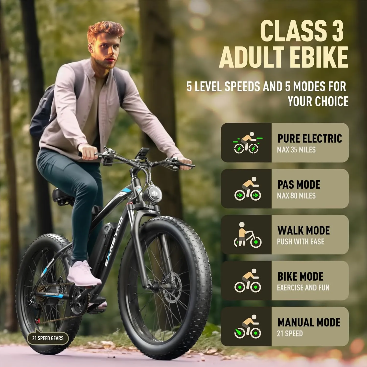 26" E Bikes for Adults, 37MPH Peak 1500W/2000W Fat Tire Electric Bike for Adults, 48V 17.5AH 840WH Battery, 80 Miles Ebike with 21-Speed Gear Electric Bicycle