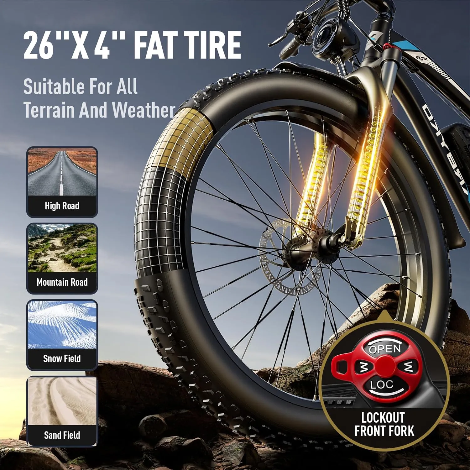 26" E Bikes for Adults, 37MPH Peak 1500W/2000W Fat Tire Electric Bike for Adults, 48V 17.5AH 840WH Battery, 80 Miles Ebike with 21-Speed Gear Electric Bicycle