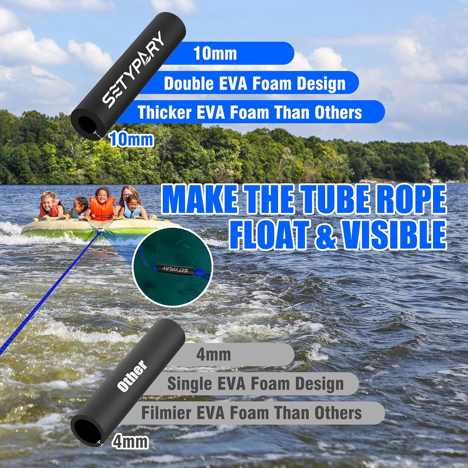 4-6K 60FT Boat Tow Rope for Tubing, Fits 1-4 Person Towable Tubes Boating, Heavy-Duty Floating Tube Tow Rope for Watersports