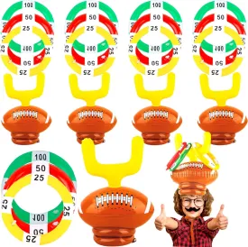 5 Set Inflatable Football Ring Toss Game Football Goal Post Ring Toss Include 5 Pcs Toss Post Hat 15 Pcs Ring Toss Goal Post for Indoor Outdoor Party Supplies
