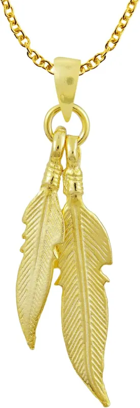 AeraVida Unisex Double Etched Feather Dangle Necklace