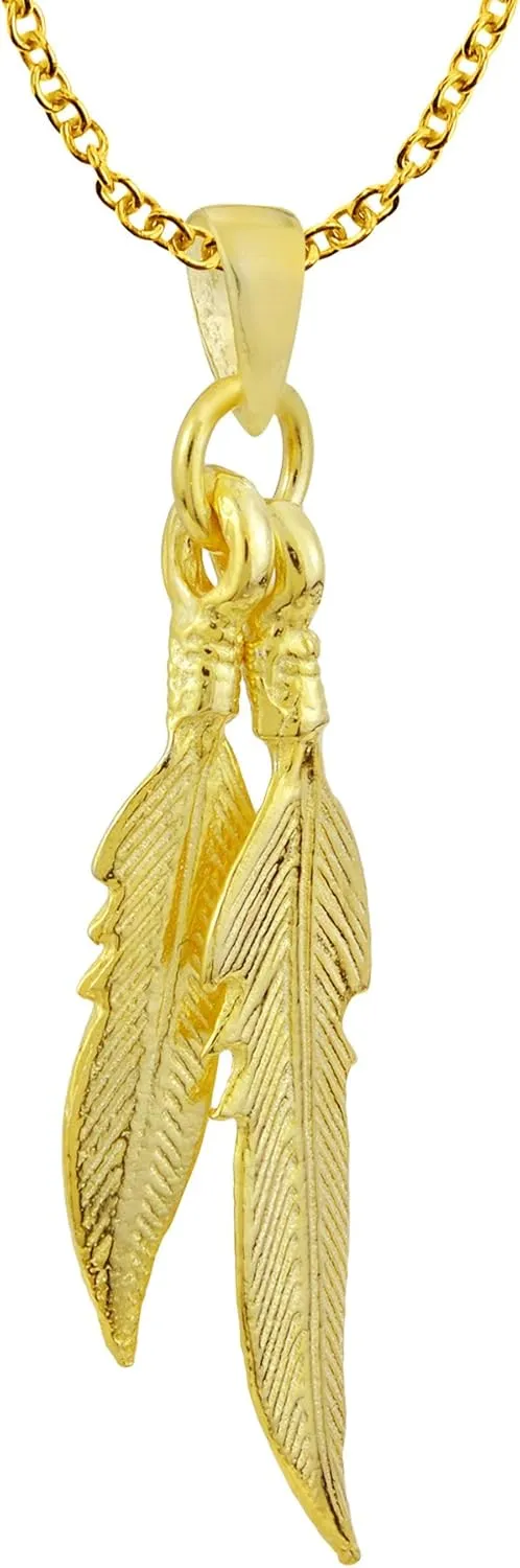AeraVida Unisex Double Etched Feather Dangle Necklace