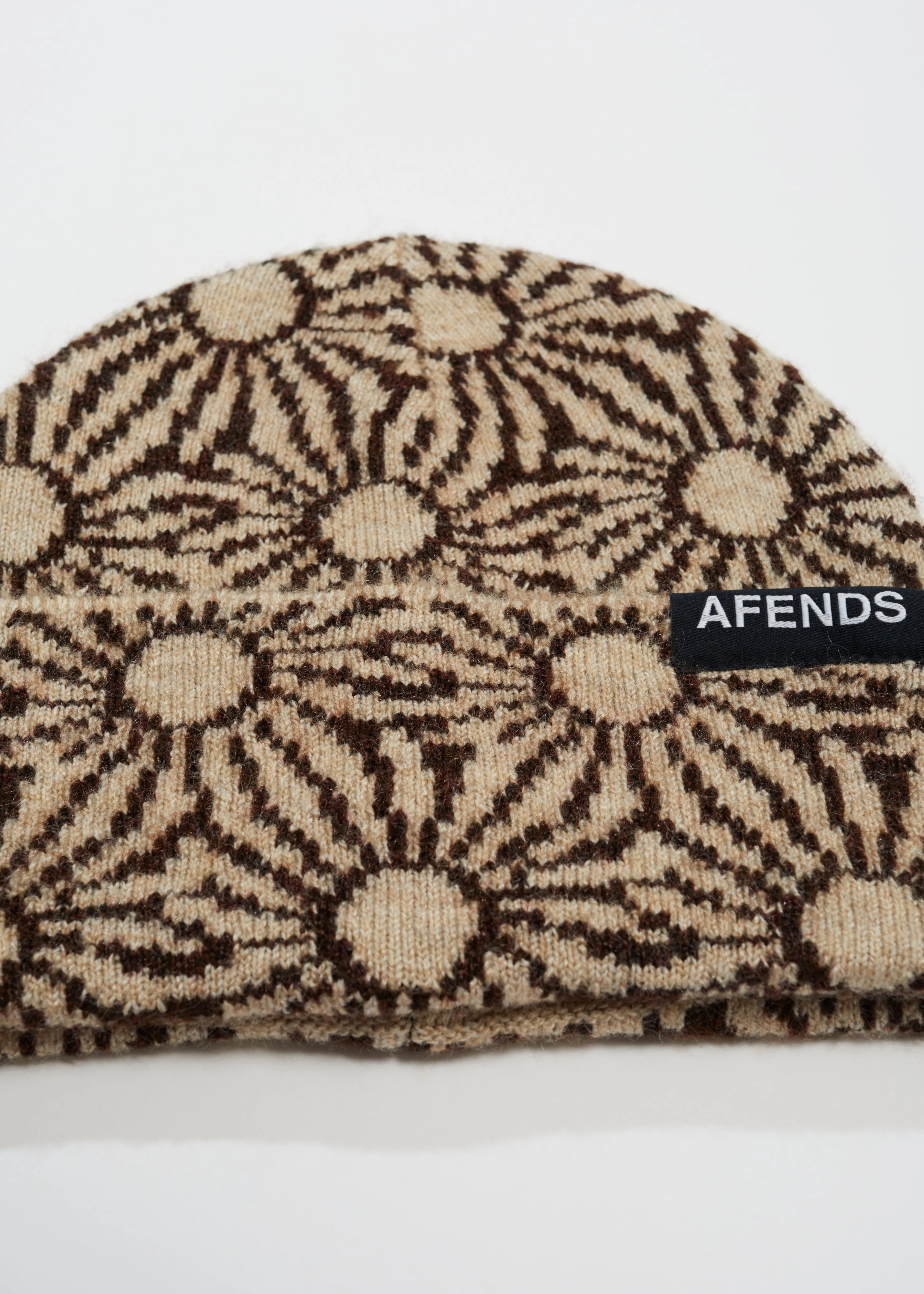 AFENDS Unisex Dandy - Floral Knit Beanie - Toffee