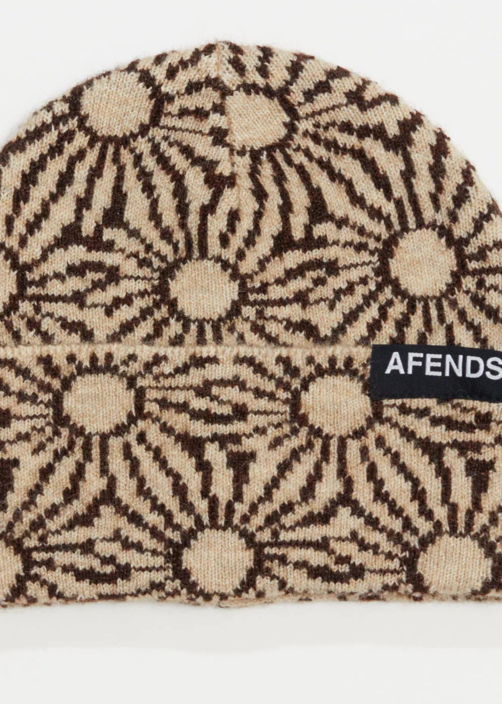 AFENDS Unisex Dandy - Floral Knit Beanie - Toffee