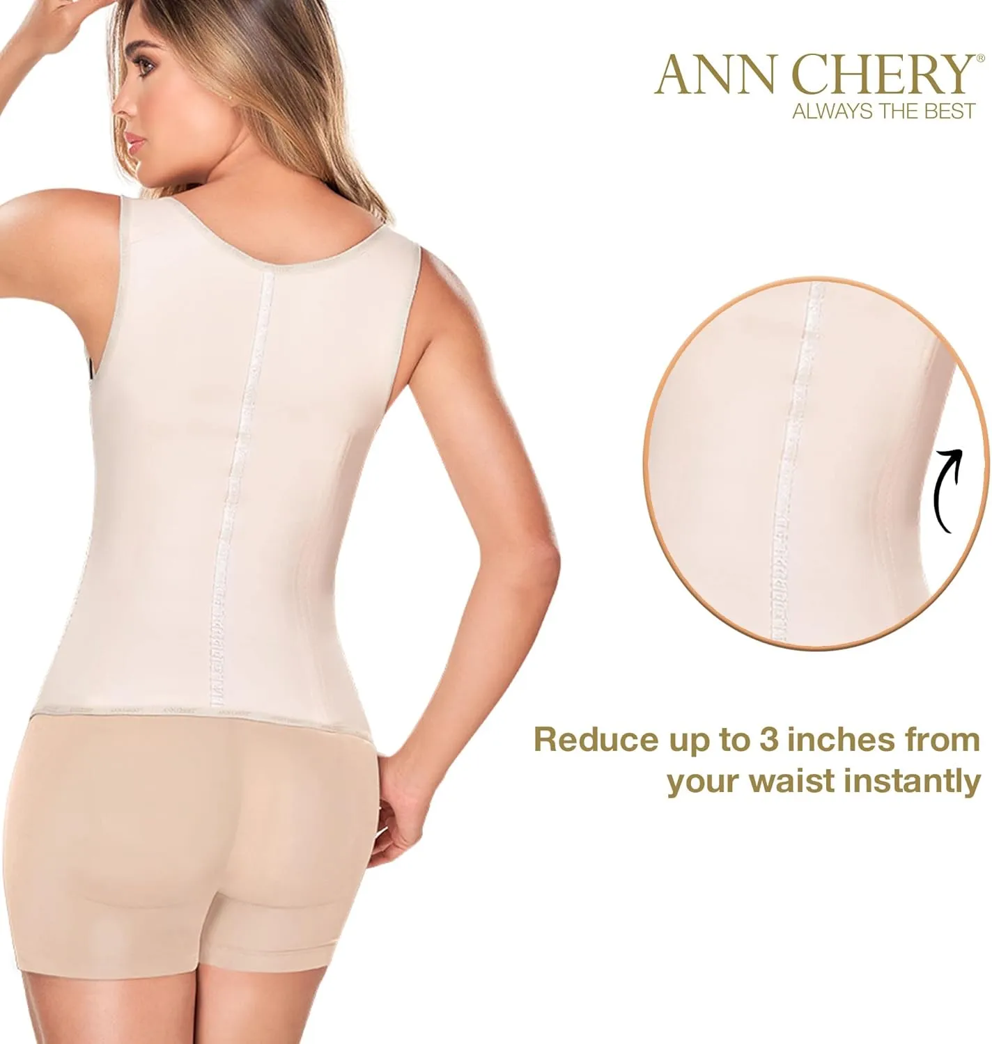 Ann Chery Corset Waist Trainer for Womens Weight Loss - Colombian Waist Cincher With Straps - 3 Hook Vest Body Shaper
