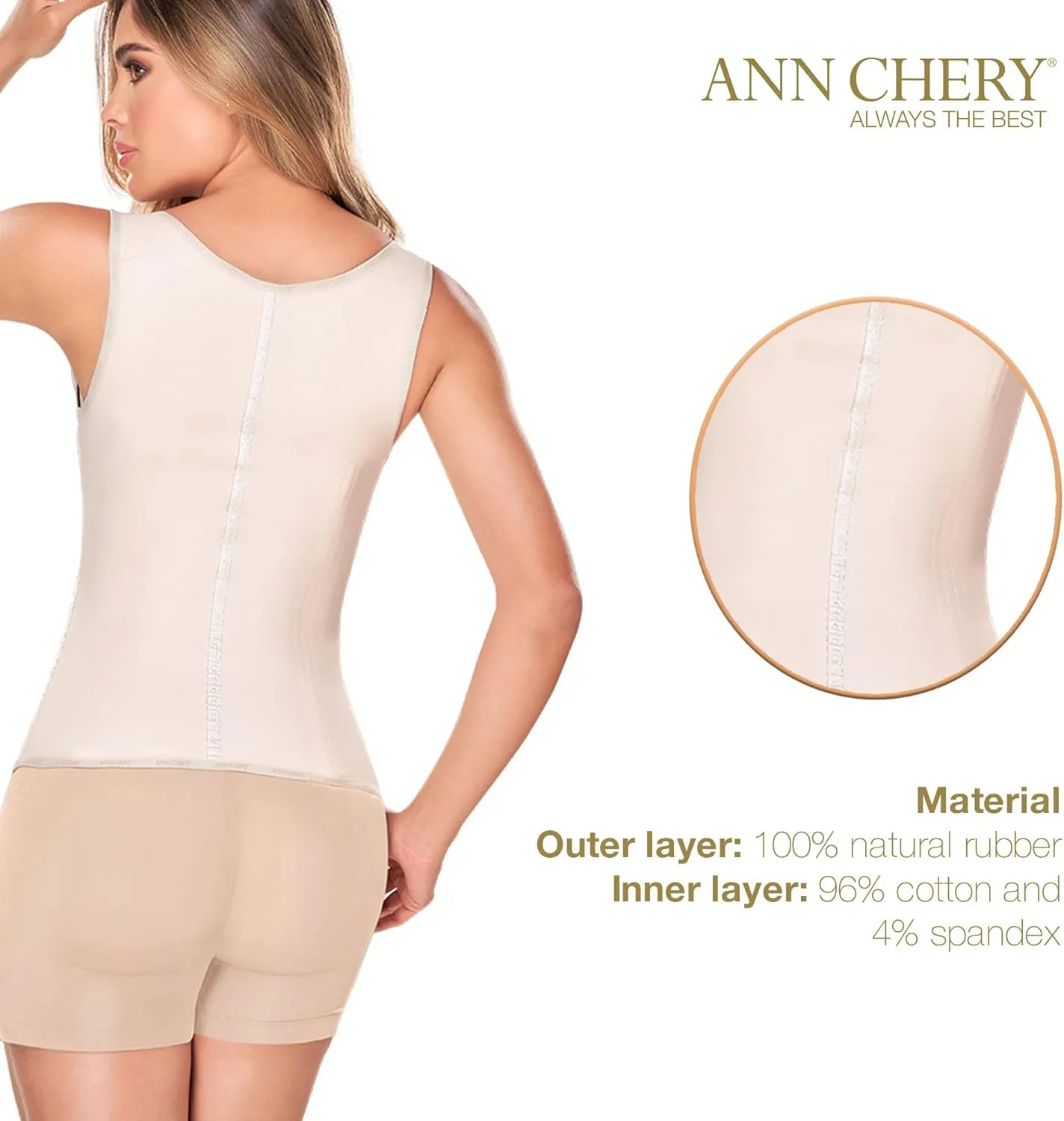 Ann Chery Corset Waist Trainer for Womens Weight Loss - Colombian Waist Cincher With Straps - 3 Hook Vest Body Shaper