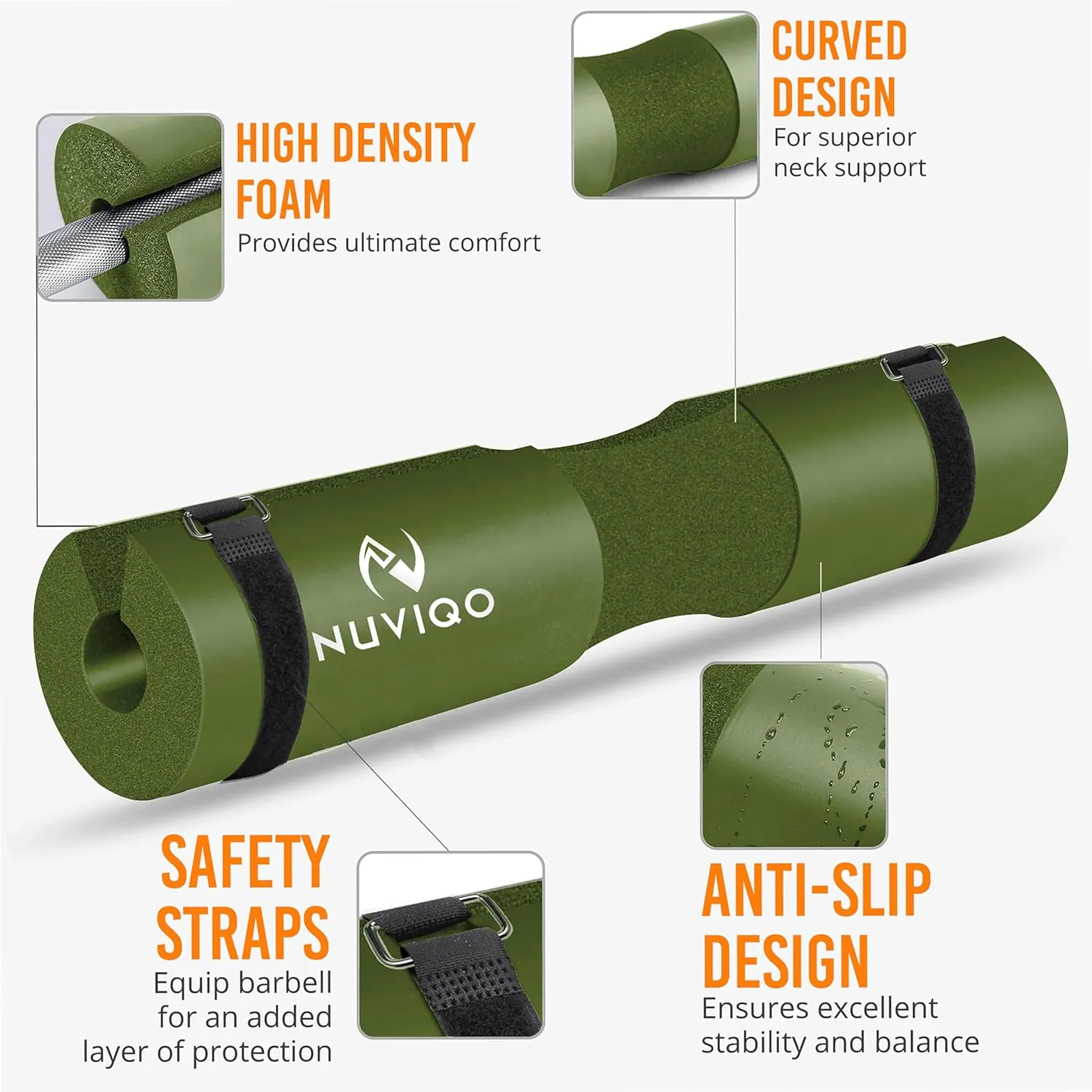 Barbell Pad Squat Pad for Lunges and Squats - Hip Thrust Pad for Standard and Olympic Bars - Provides Cushion to Neck and Shoulders While Training