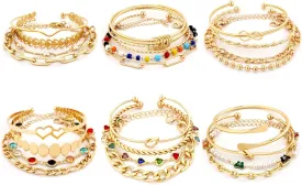 Boho Gold Chain Bracelets Set for Women Girls Multiple Layered Necklace Open Cuff Wrap Bangle Adjustable Link Chian BraceletsJewelry for Women Girls Gift
