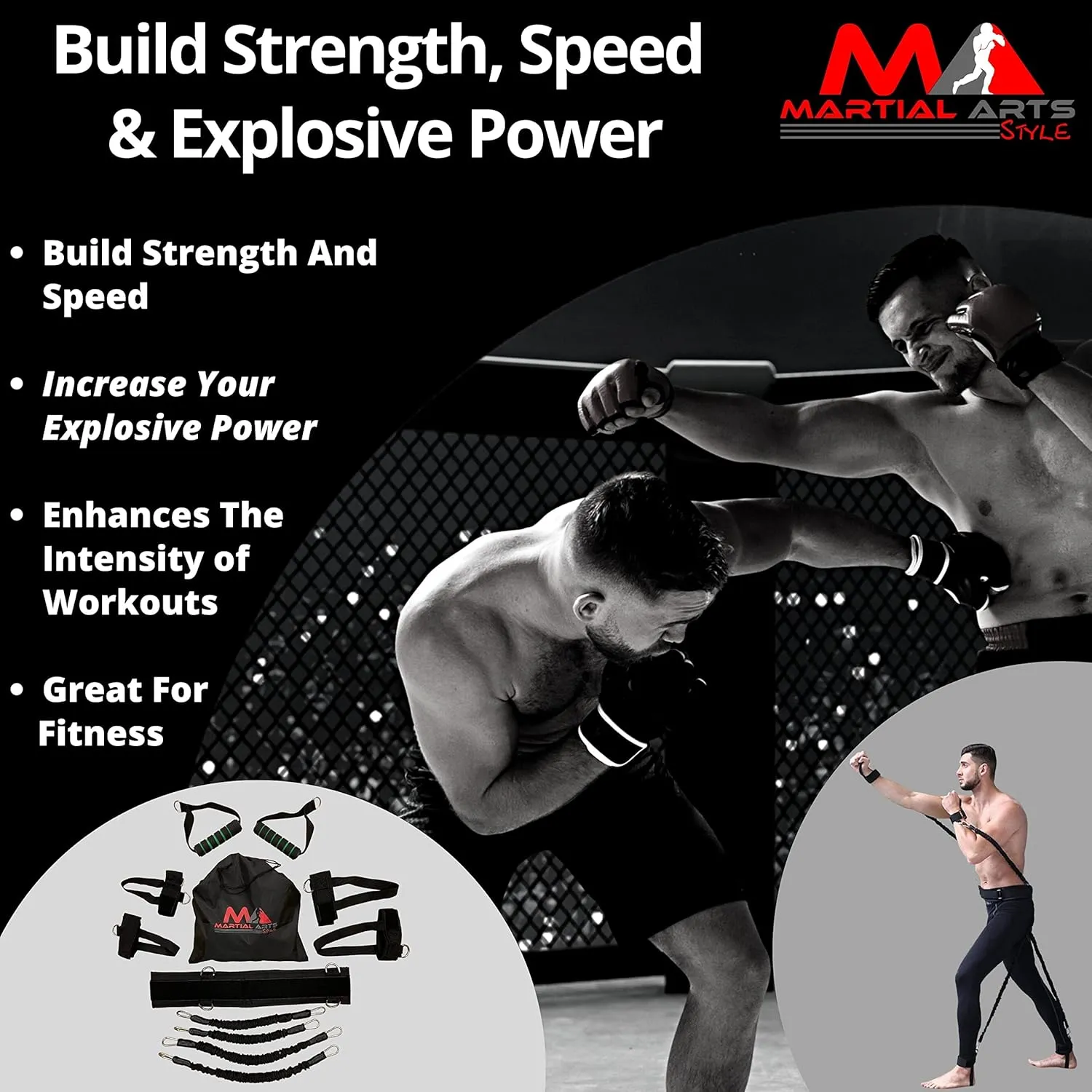 Boxing Resistance Bands for MMA Martial Arts Resistance Training at Home for Punches/Kicks, 150lbs Exercise Bands Full Body Fitness Workout to Enhance Explosive Power/Speed/Agility