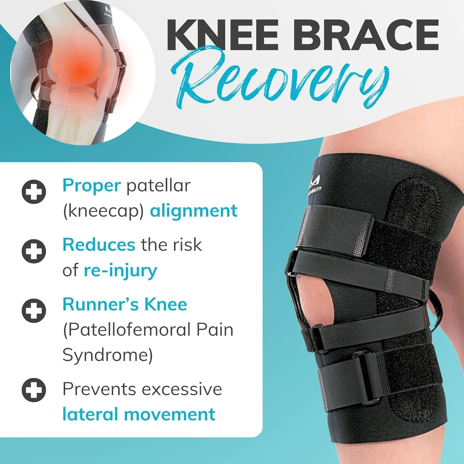 BraceAbility J Patella Knee Brace - Lateral Patellar Stabilizer with Medial and J-Lat Support Straps for Dislocation, Subluxation, Patellofemoral Pain, Left or Right Kneecap Tracking (XL)