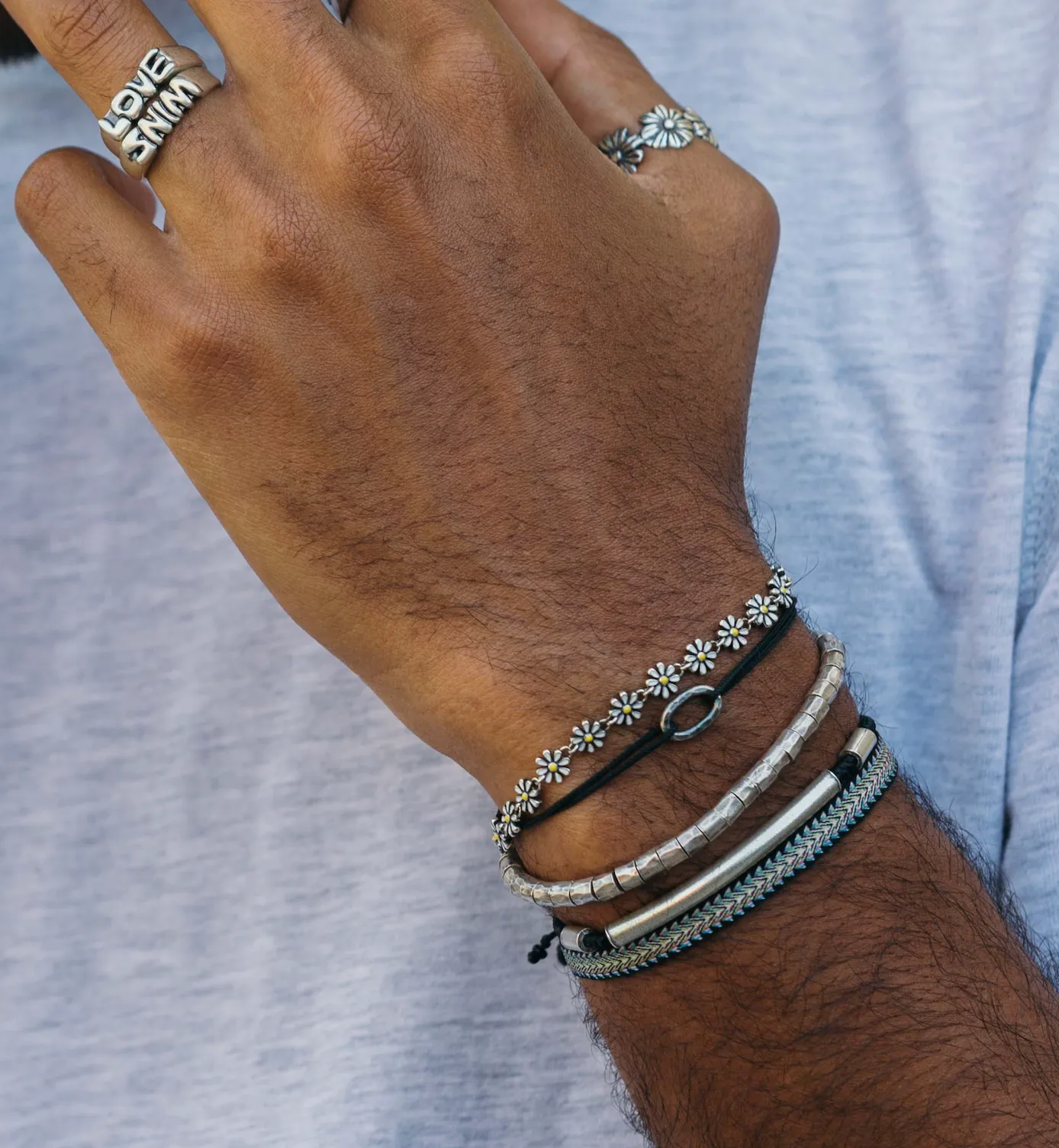 Braided Bracelet With Sterling Silver Bar (Black)