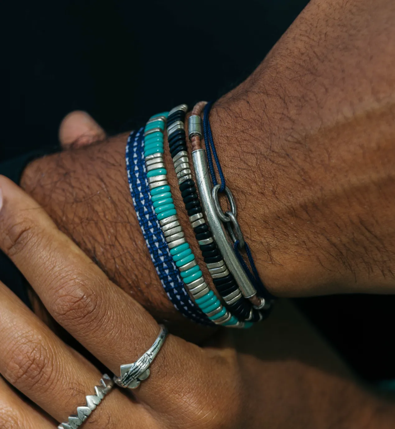 Braided Bracelet With Sterling Silver Bar (Black)