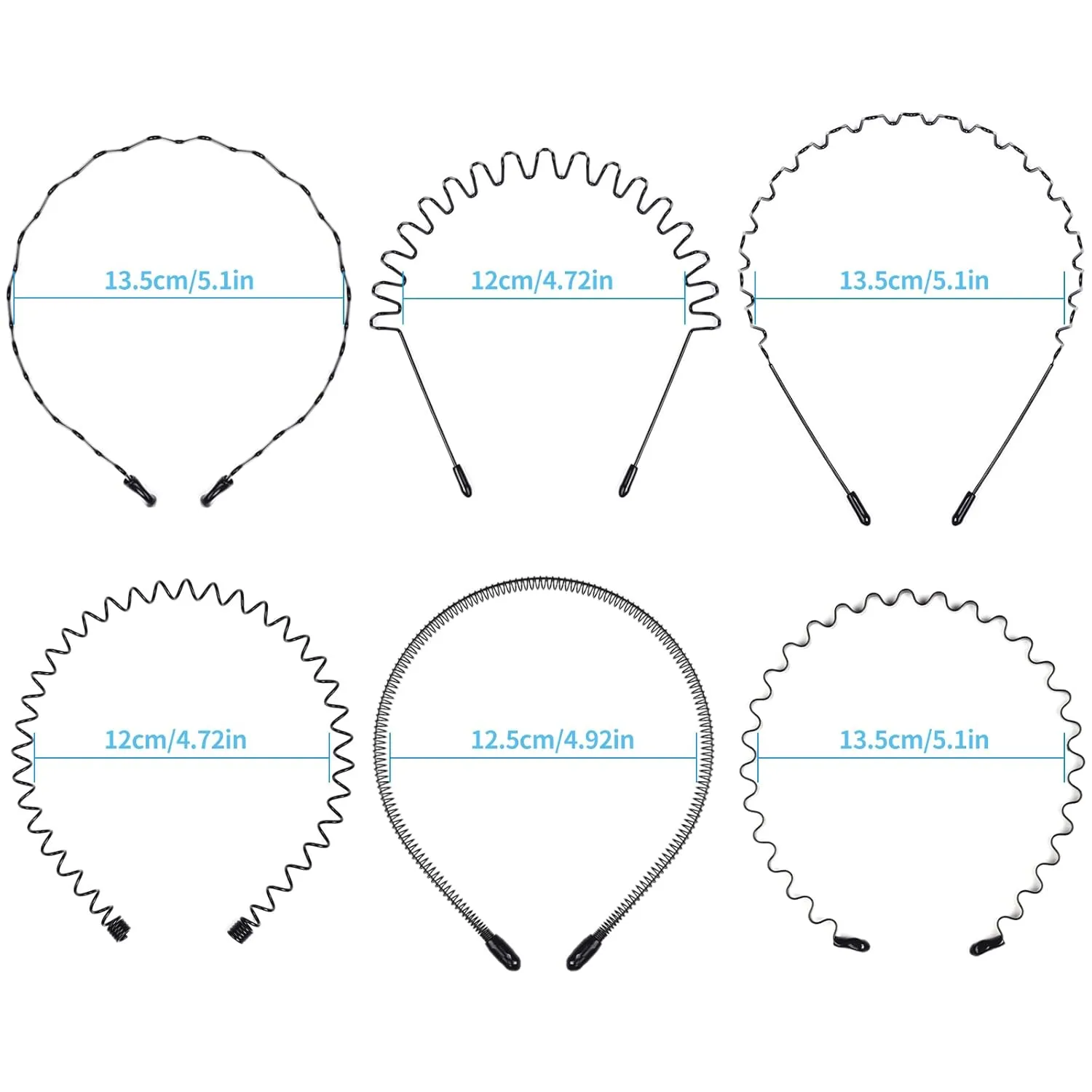 CAMKONG 3PCS Metal Hair Band for Men and Women - Wavy Headband Spring Hoop Sports Fashion Unisex Black Elastic Non-Slip Simple Headwear Accessories