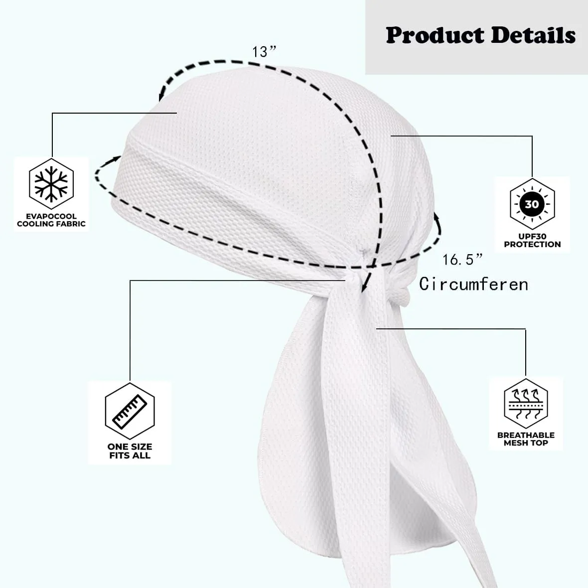 Cooling Helmet Liner Do Rag Skull Cap for Men Sweat Cycling Beanie - Pirate Bandana 2Pcs