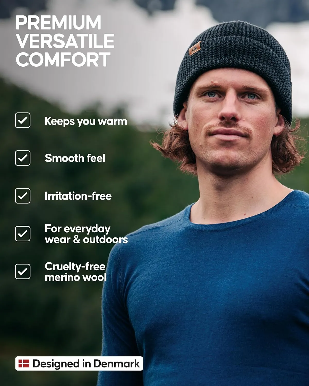 DANISH ENDURANCE Merino Wool Beanie for Men & Women, Fleece Lined Hat, Soft, Stretchy, Fisherman Beanie, Warm Wool Hat