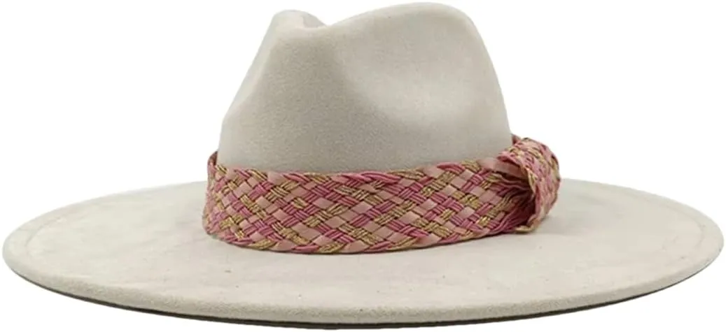 Decal Suede Hat Wide Brim Fedora Hat Men's and Women's Jazz Hat Suede Fedoras Sombrero 28 56-58cm