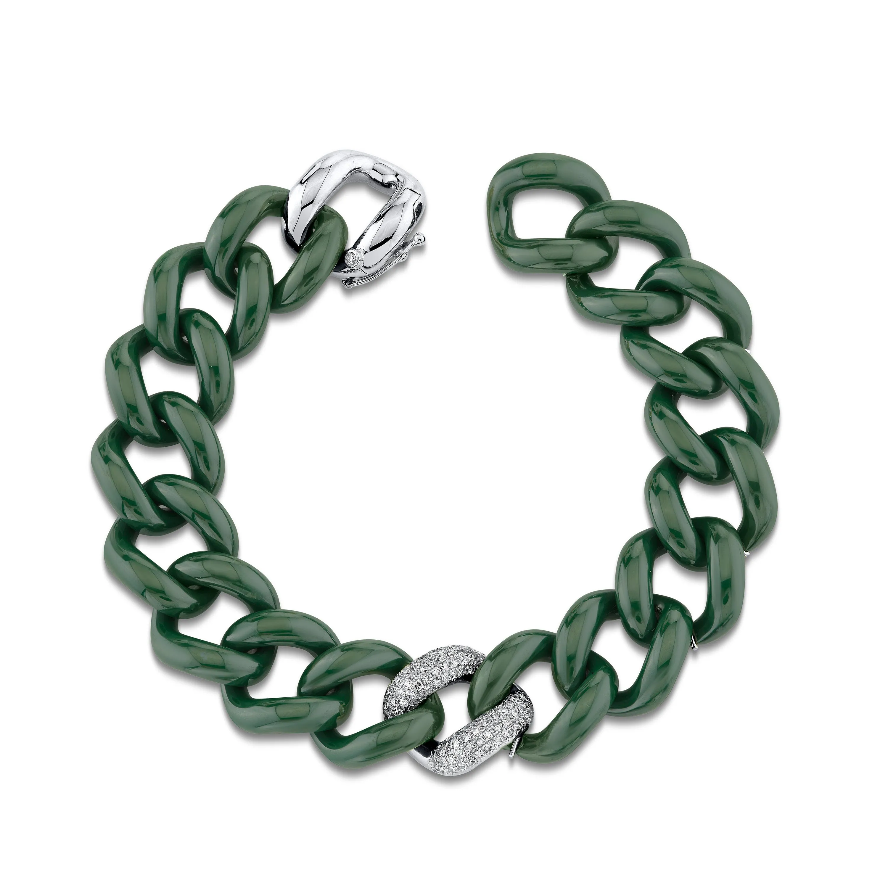 DIAMOND SINGLE PAVE GREEN CERAMIC JUMBO LINK BRACELET