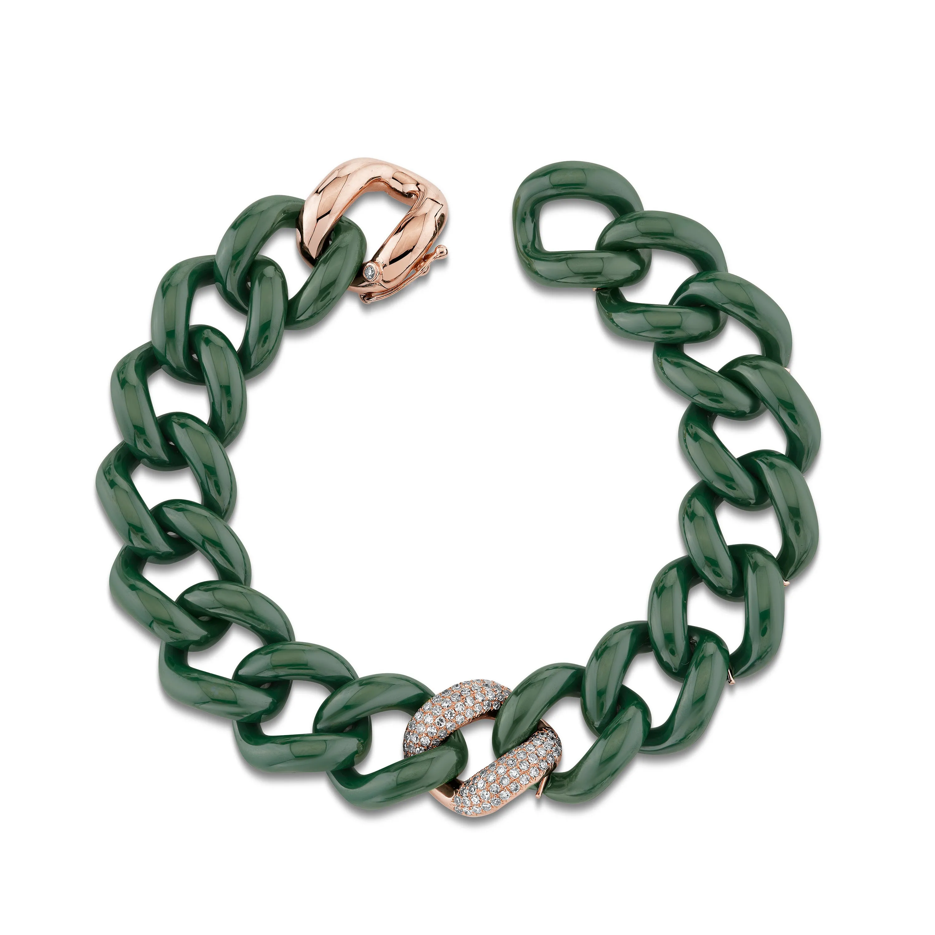 DIAMOND SINGLE PAVE GREEN CERAMIC JUMBO LINK BRACELET