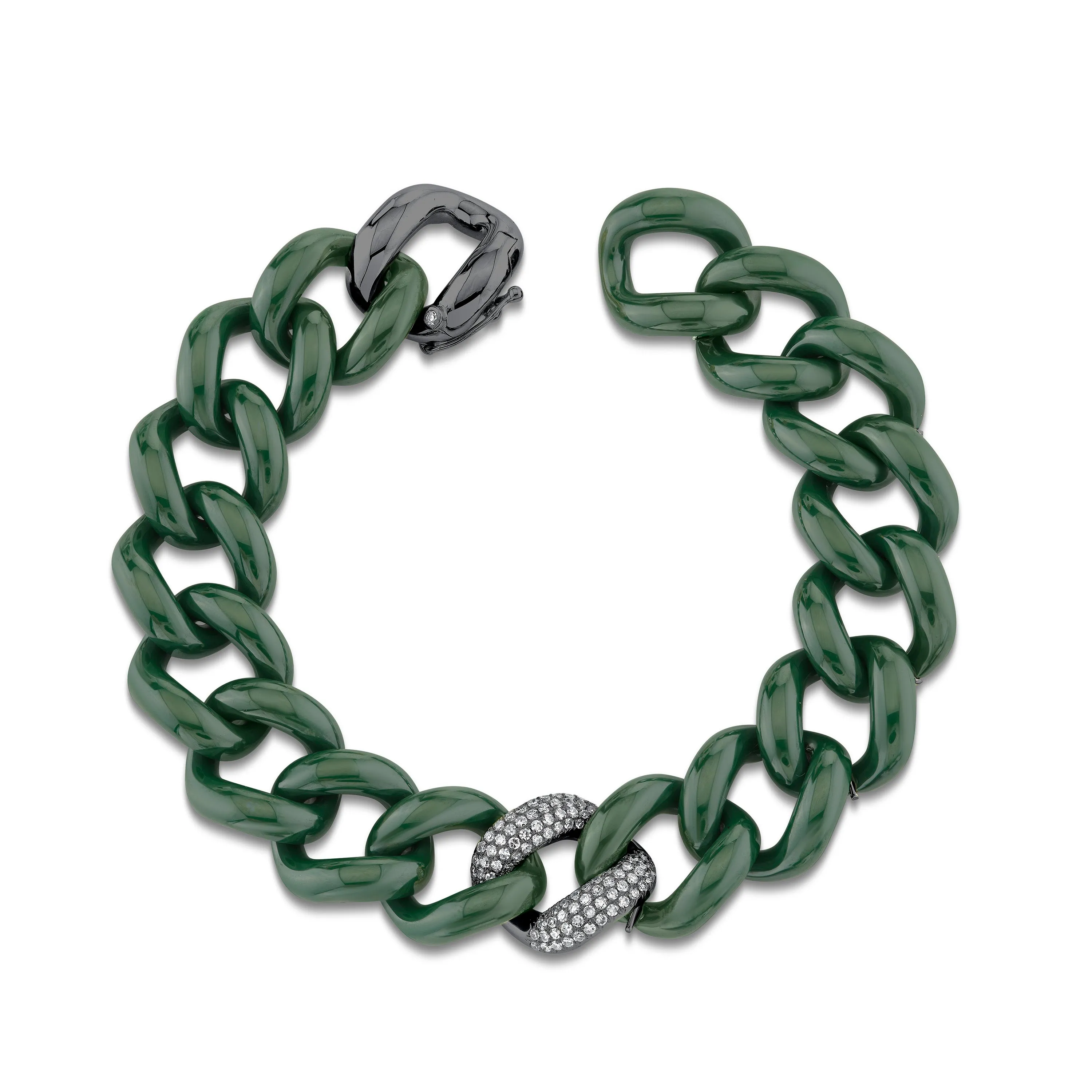 DIAMOND SINGLE PAVE GREEN CERAMIC JUMBO LINK BRACELET