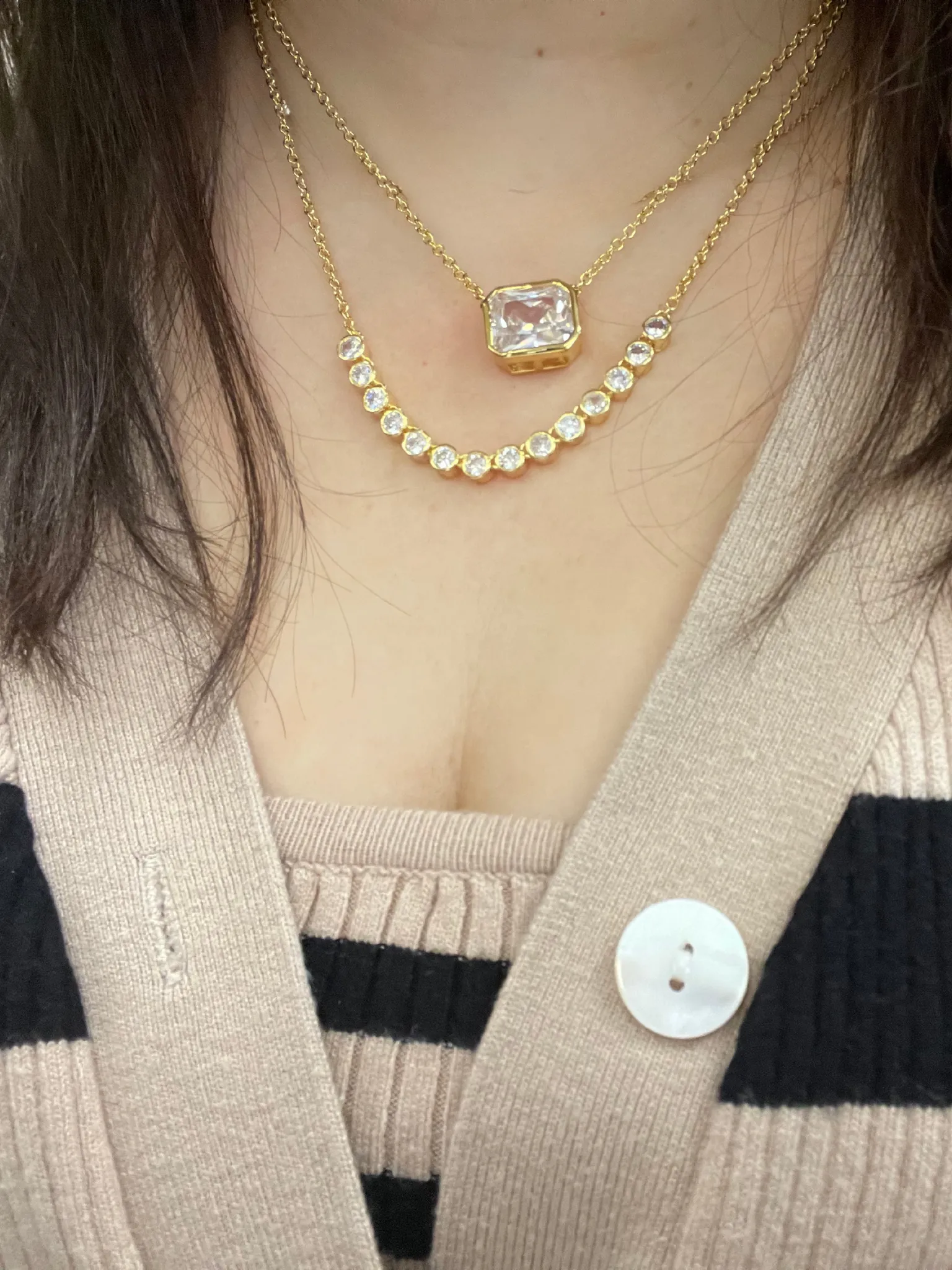Double Layer Cubic Zirconia Pendant Necklace