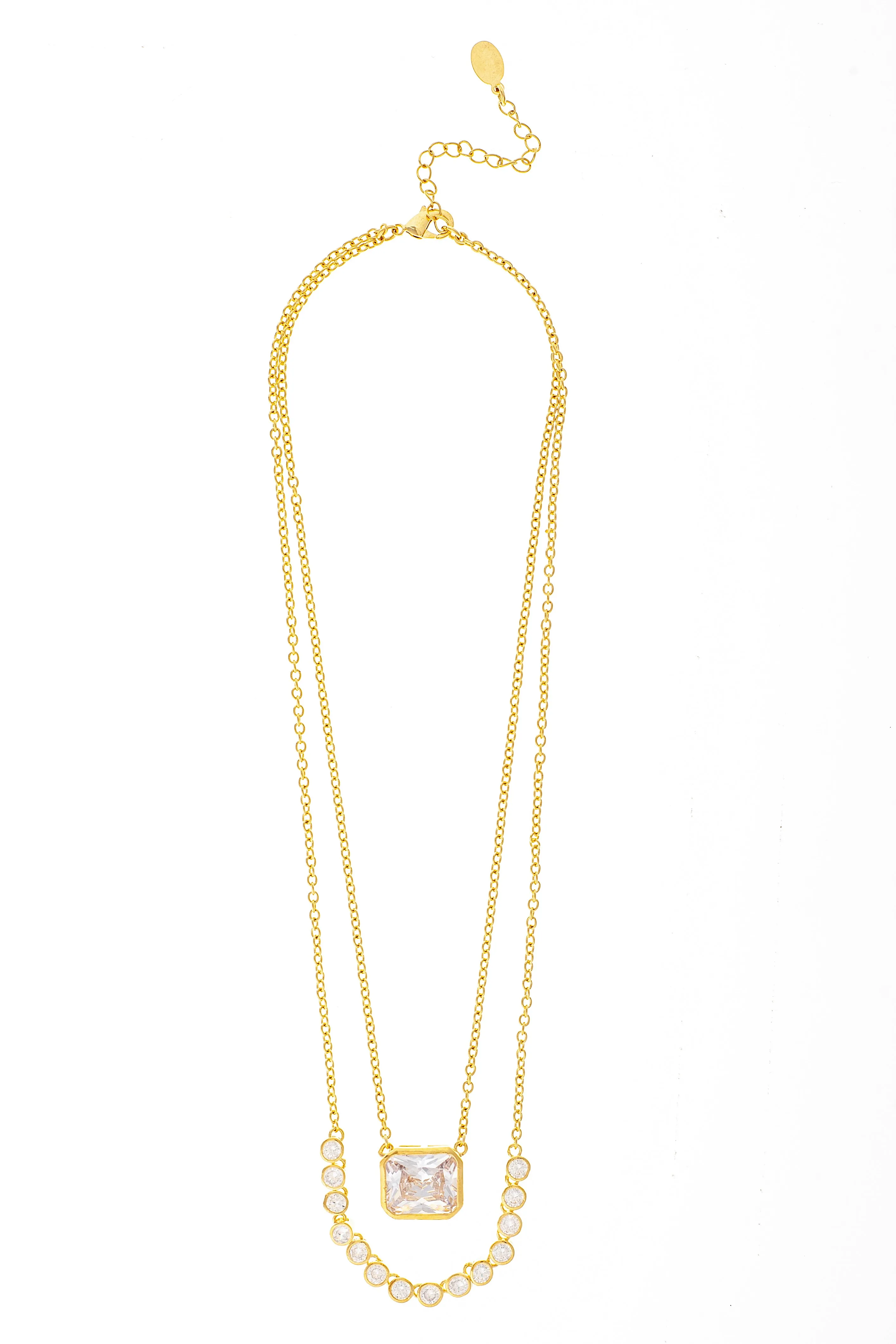 Double Layer Cubic Zirconia Pendant Necklace