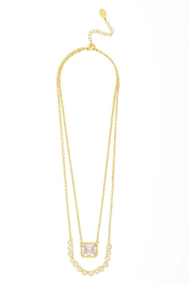 Double Layer Cubic Zirconia Pendant Necklace