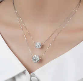 Double Layer Necklace White Rhinestone Beads