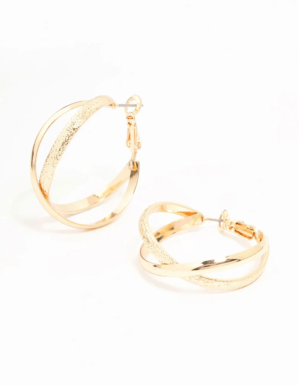 Gold Mixed Texture Crossover Hoop Earrings