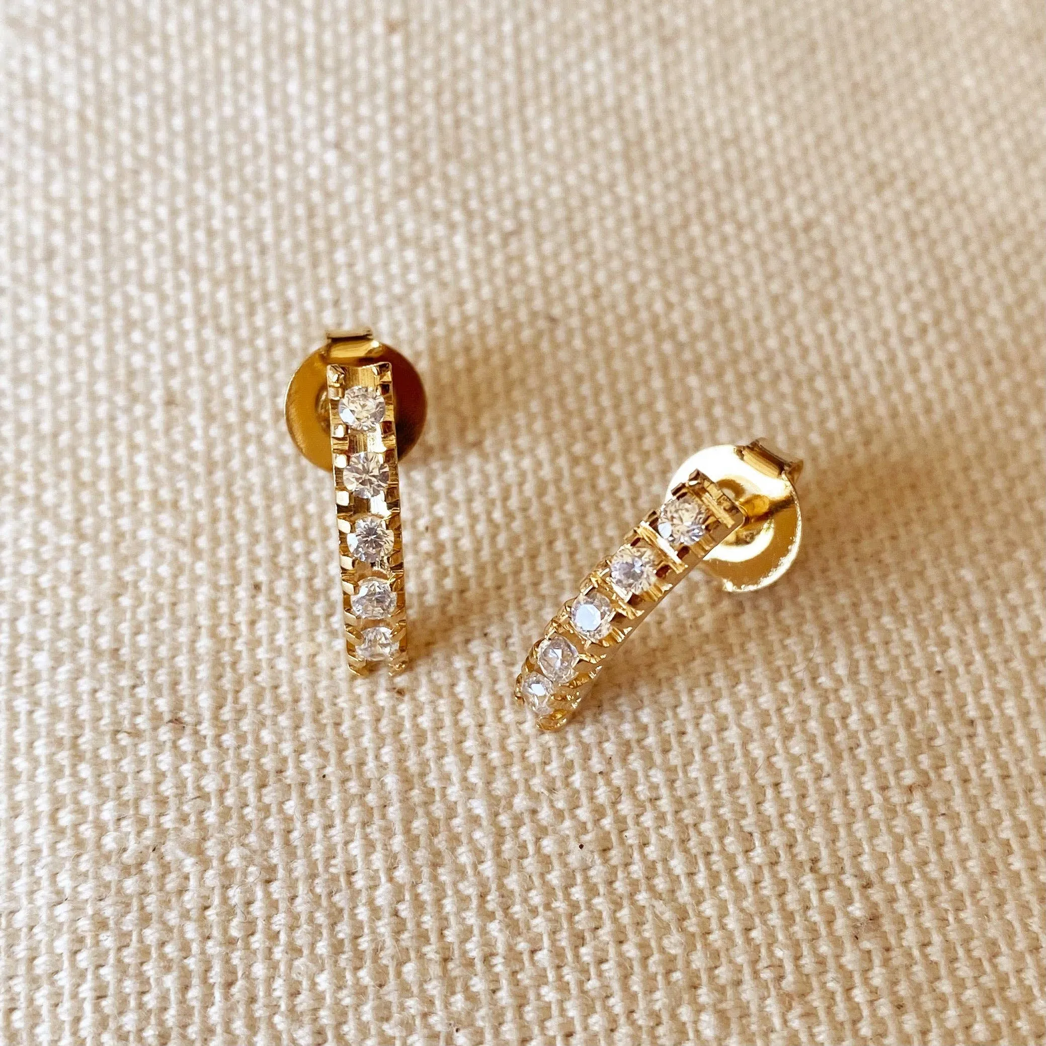 GoldFi - 18k Gold Filled Curved Bar Clear Crystal Stud Earrings