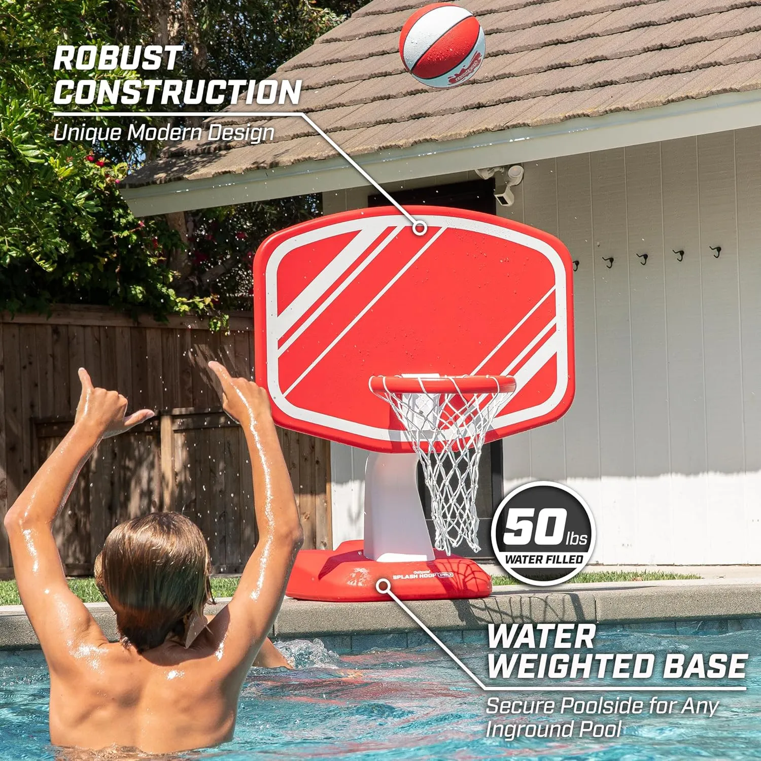 GoSports Splash Hoop PRO - Choose Your Color - Swimming Pool Basketball Game, Includes Poolside Water Basketball Hoop, 2 Balls and Pump