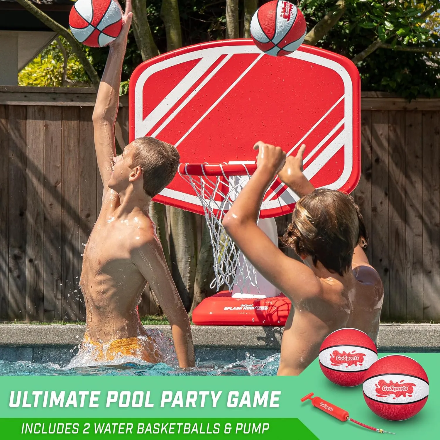 GoSports Splash Hoop PRO - Choose Your Color - Swimming Pool Basketball Game, Includes Poolside Water Basketball Hoop, 2 Balls and Pump