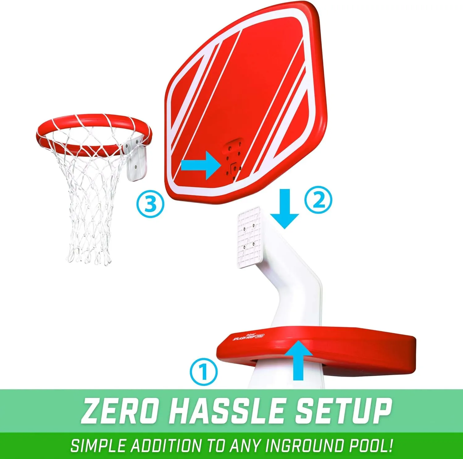 GoSports Splash Hoop PRO - Choose Your Color - Swimming Pool Basketball Game, Includes Poolside Water Basketball Hoop, 2 Balls and Pump