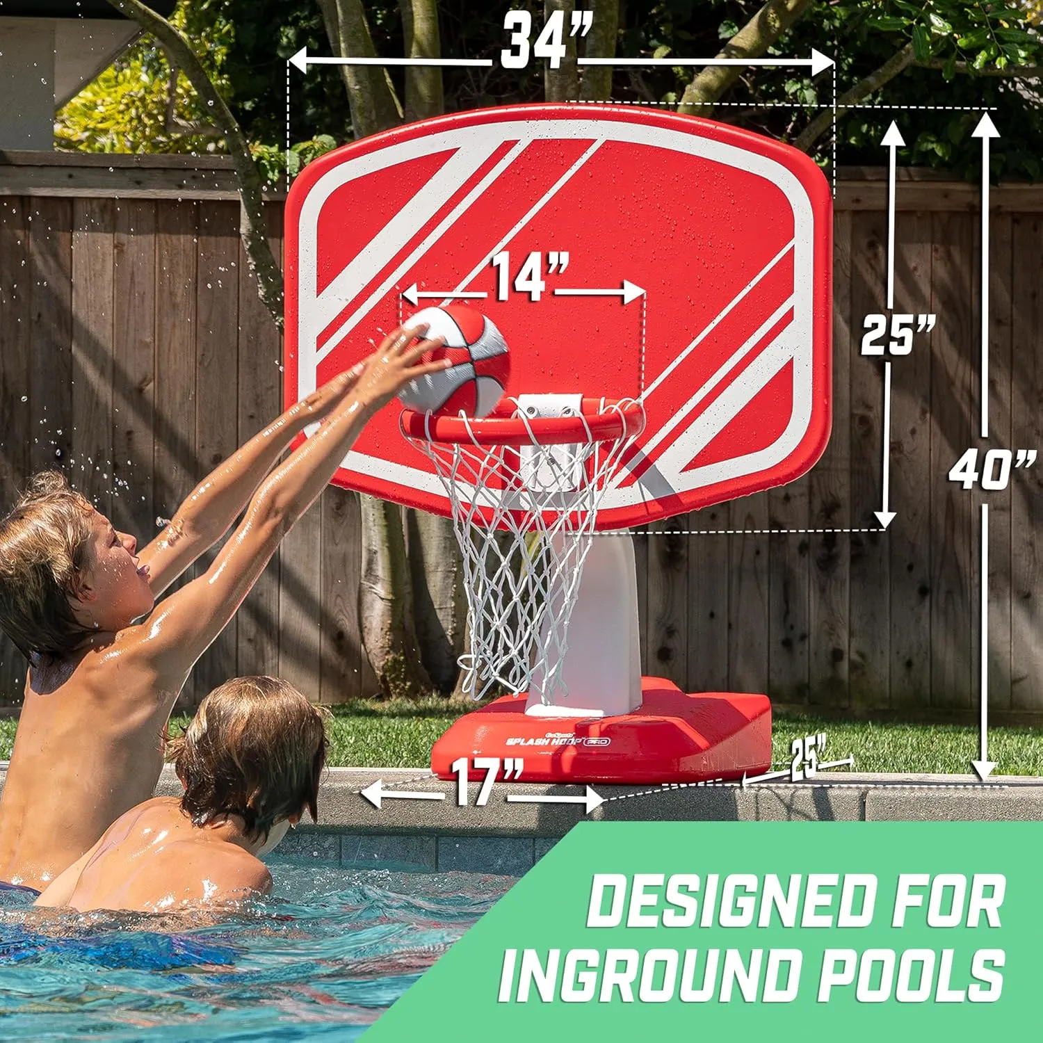 GoSports Splash Hoop PRO - Choose Your Color - Swimming Pool Basketball Game, Includes Poolside Water Basketball Hoop, 2 Balls and Pump