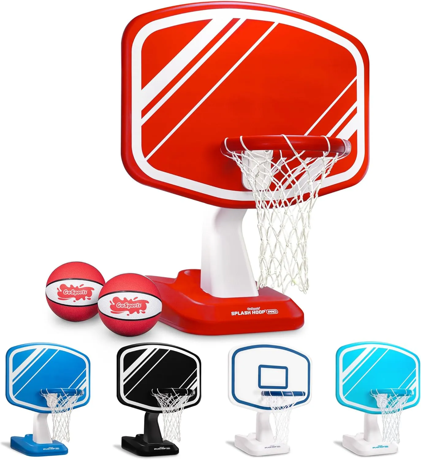 GoSports Splash Hoop PRO - Choose Your Color - Swimming Pool Basketball Game, Includes Poolside Water Basketball Hoop, 2 Balls and Pump