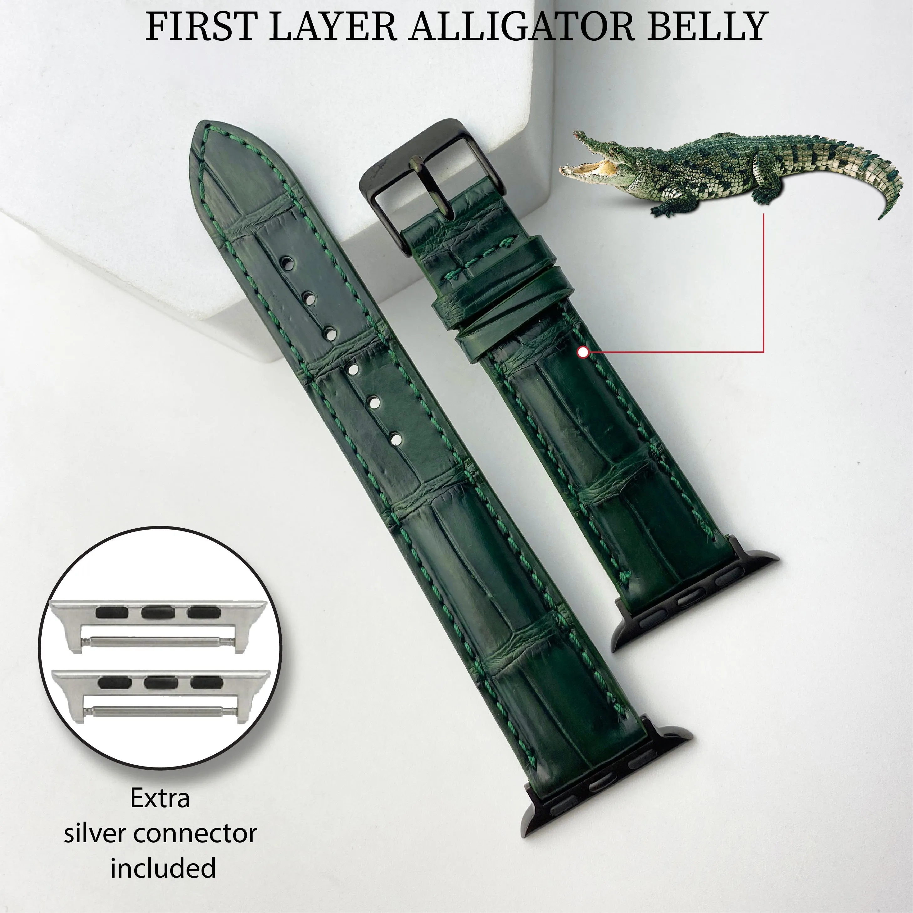 Green Alligator Leather Strap for Apple Watch Ultra Series 8 7 6 5 4 3 SE | AW-08