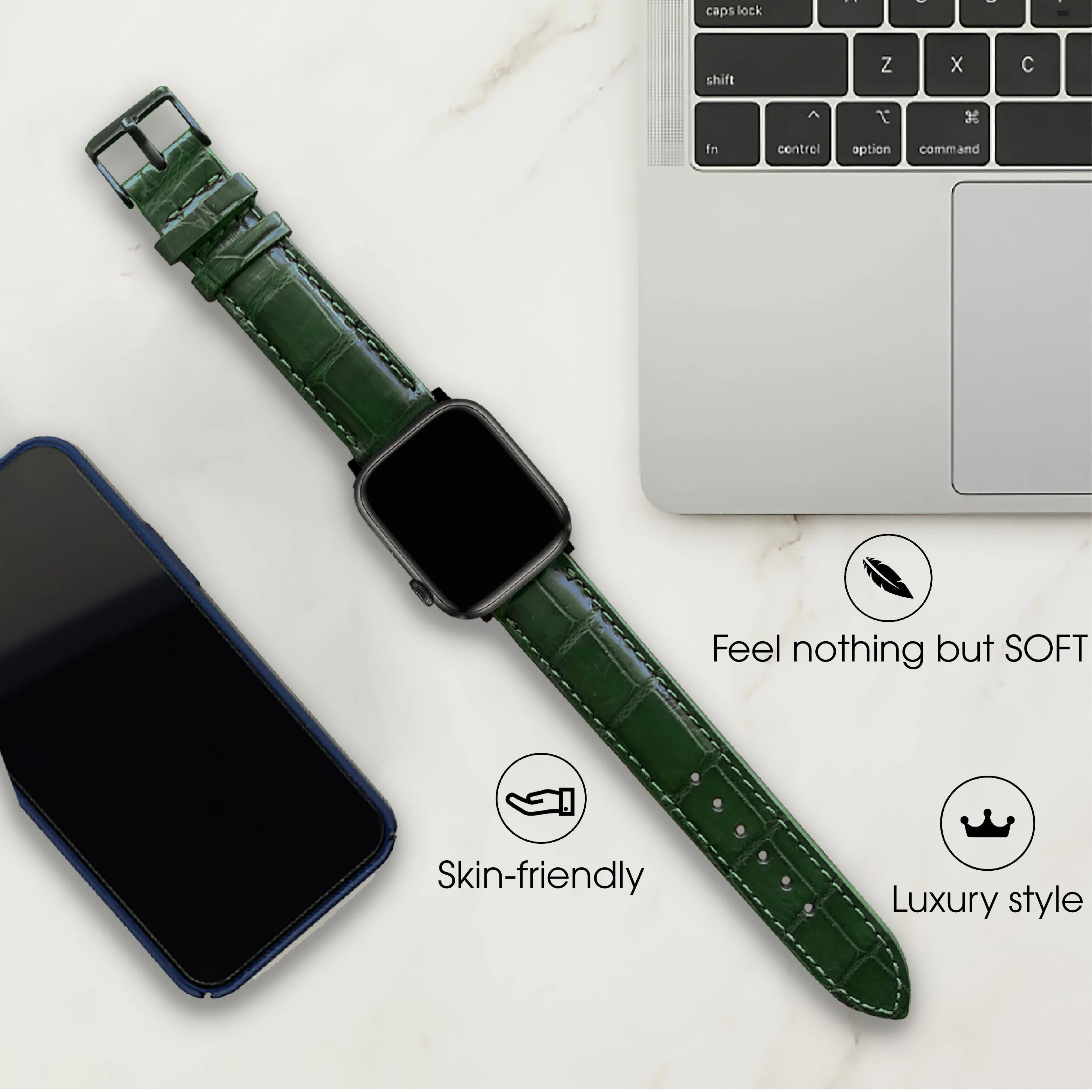 Green Alligator Leather Strap for Apple Watch Ultra Series 8 7 6 5 4 3 SE | AW-08