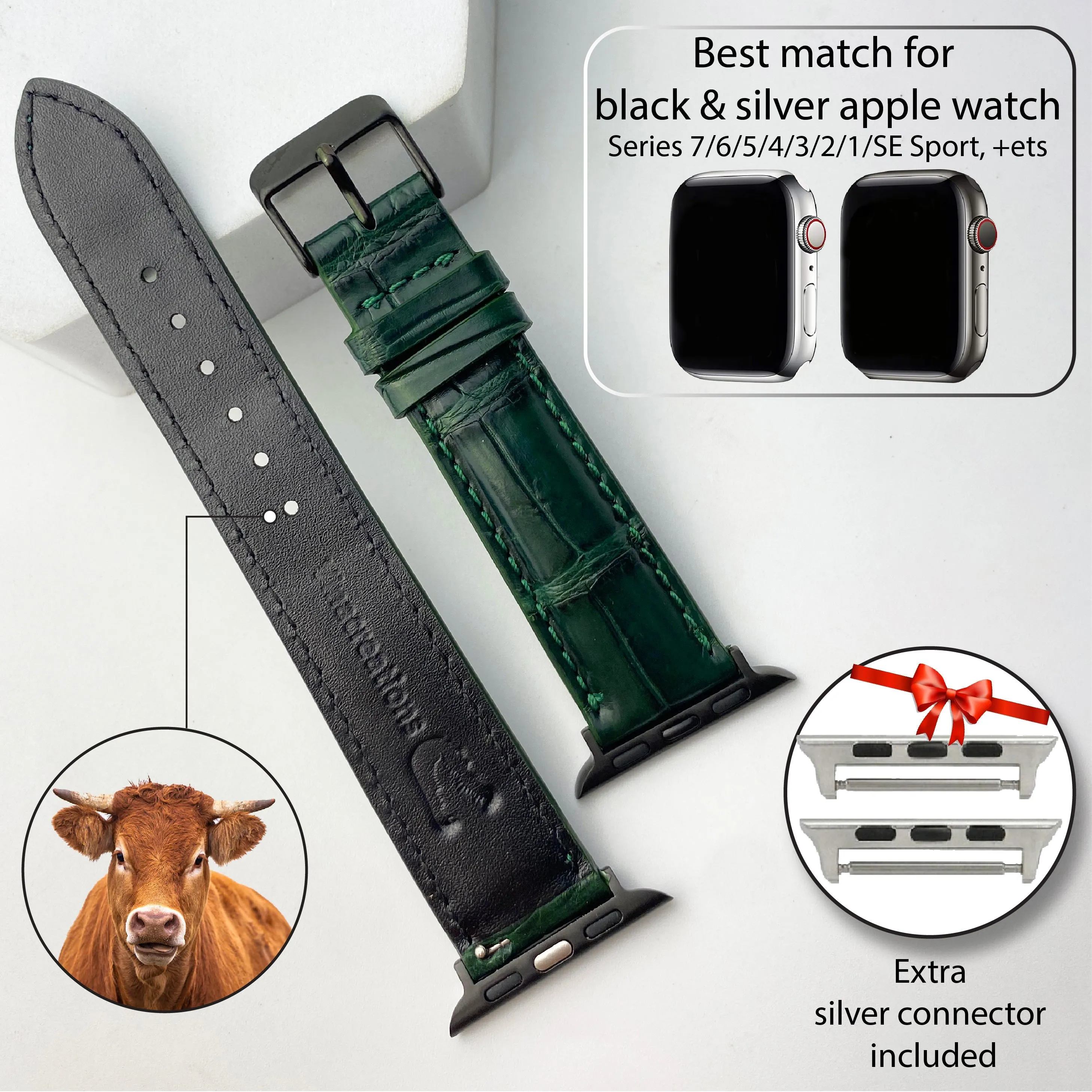 Green Alligator Leather Strap for Apple Watch Ultra Series 8 7 6 5 4 3 SE | AW-08