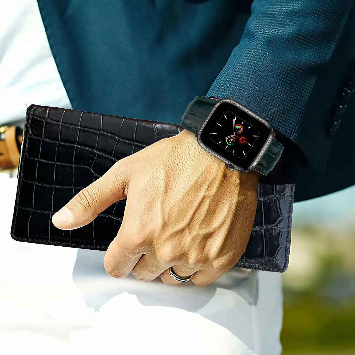 Green Alligator Leather Strap for Apple Watch Ultra Series 8 7 6 5 4 3 SE | AW-08