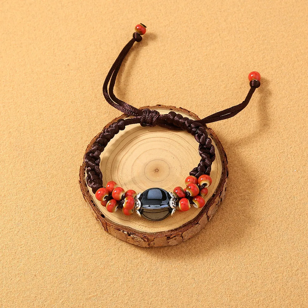 Handmade Braided Red-Black Beads  Bracelet - Adjusts to Fit All.