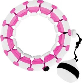 HoopJoy Weighted Intelligent Hula Hoop for Adults Beginners Wont Fall, Abdomen Fitness Increase Beauty, Fit Ness Weight Loss and Massage, 24 Knots Detachable,Pink