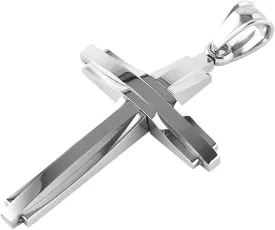 HZMAN Mens Polished Stainless Steel Silver Cross Pendant Necklace 22 2 Inches Chain