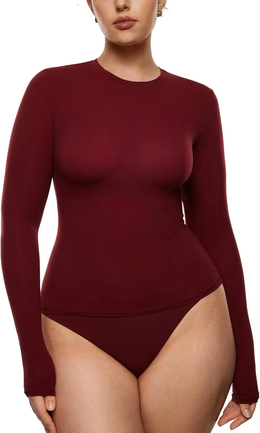 INLYRIC Women's Long Sleeve T-Shirts Crew Neck Basic Fitted Slim Crop Tops Going Out Trendy Tops Spring Tees
