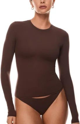 INLYRIC Women's Long Sleeve T-Shirts Crew Neck Basic Fitted Slim Crop Tops Going Out Trendy Tops Spring Tees