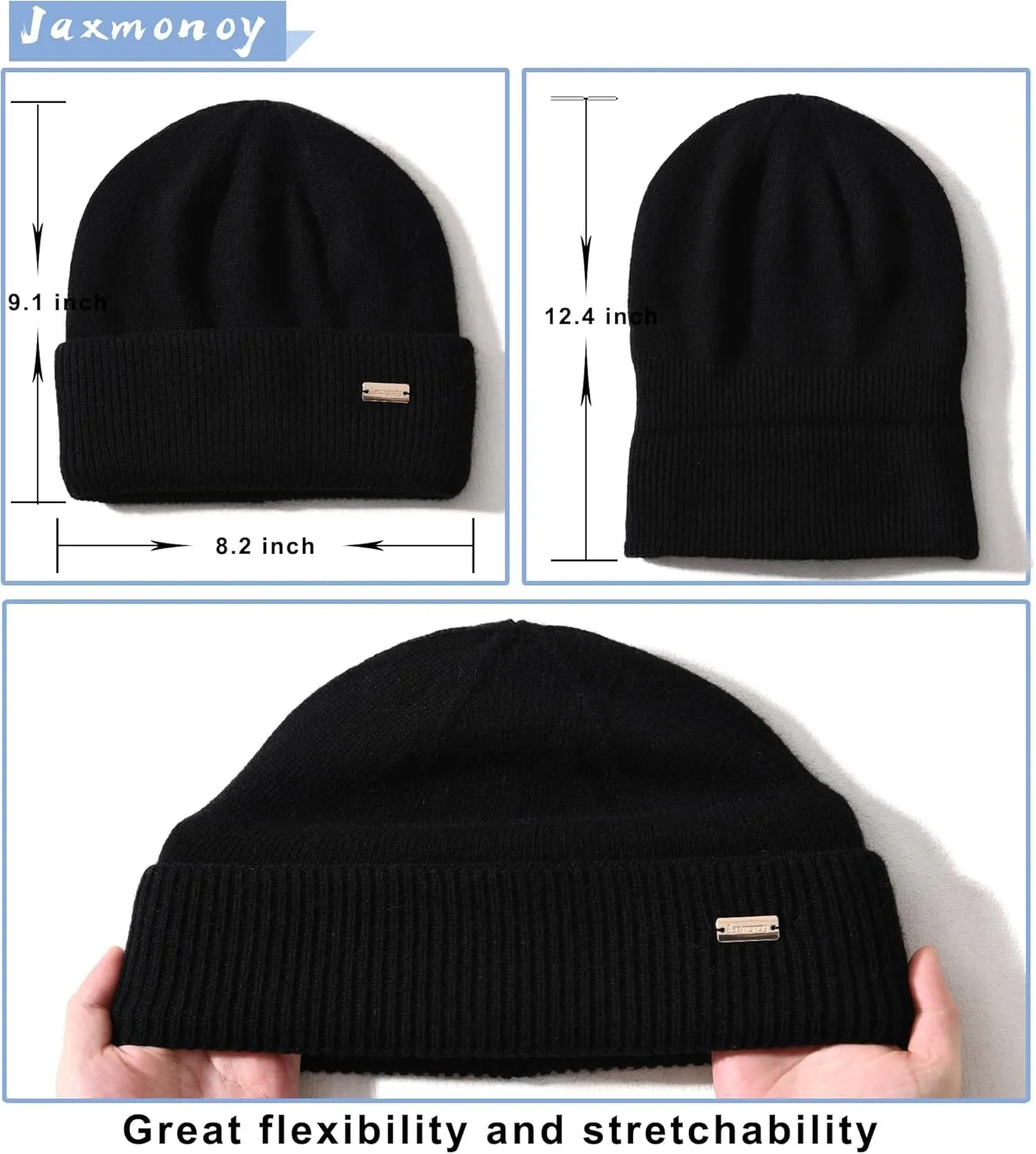 jaxmonoy Knit Beanies Winter Hats for Women and Men Soft Warm Double Layer Ladies Skull Beanie caps