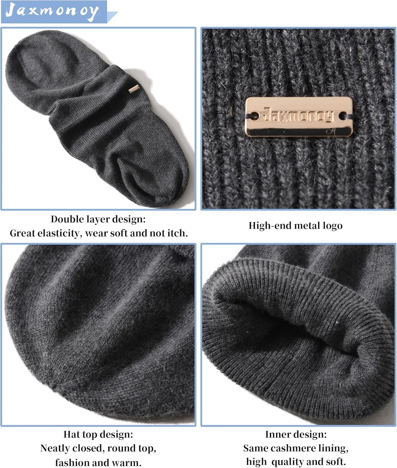 jaxmonoy Knit Beanies Winter Hats for Women and Men Soft Warm Double Layer Ladies Skull Beanie caps