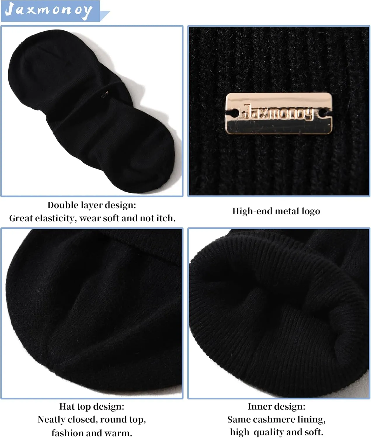 jaxmonoy Knit Beanies Winter Hats for Women and Men Soft Warm Double Layer Ladies Skull Beanie caps