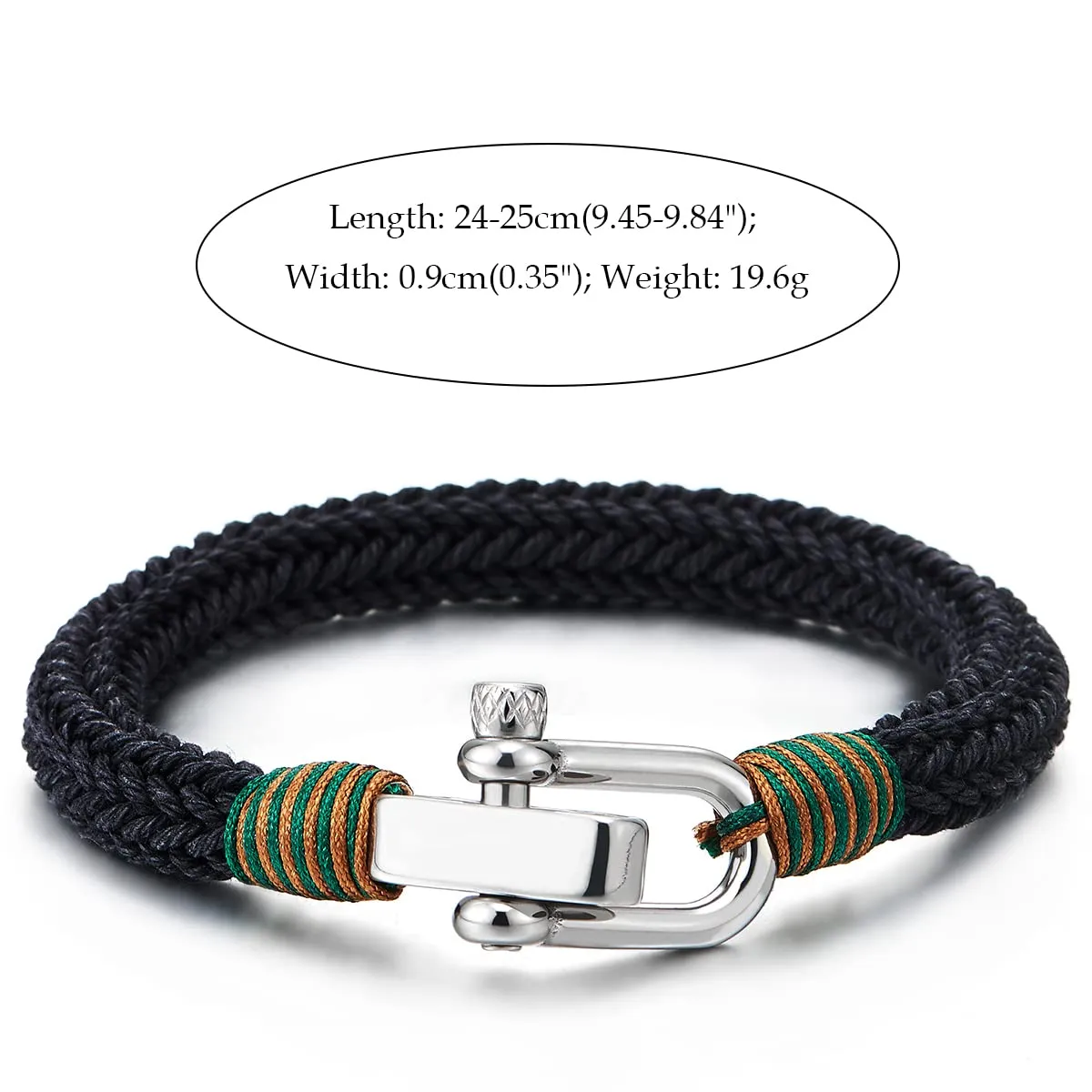 Large Braided Cotton Rope Mens Womens Stainless Steel Nautical Screw Anchor Shackle Wrap Bracelet